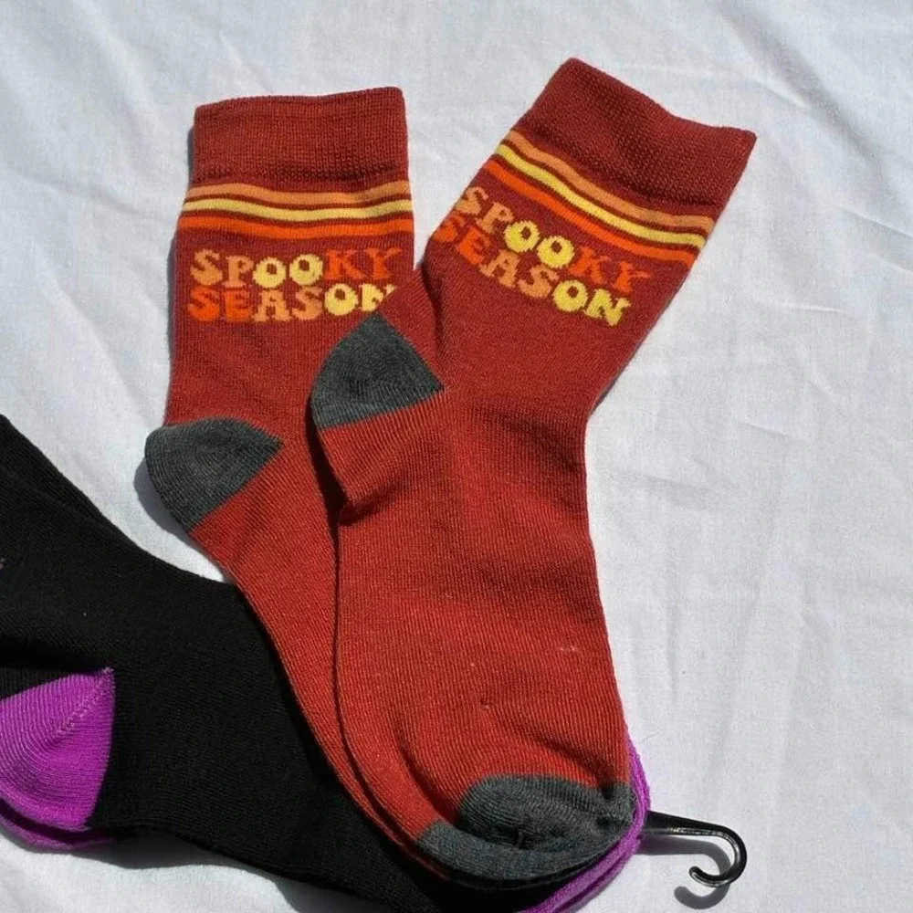 Halloween Crew Socks Black Orange Women One Size Spooky Season Set of 2